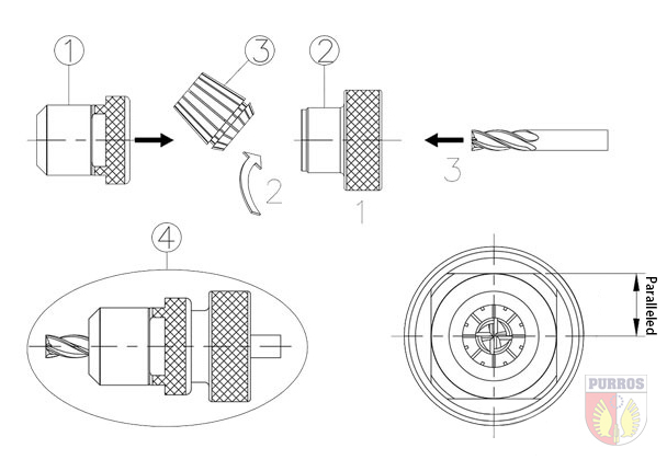 Montage von Bohrer und Vorrichtung